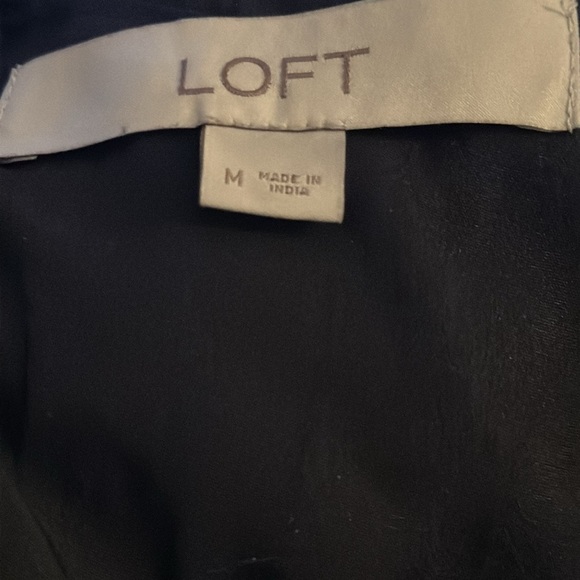 LOFT Boho Tiered V cleavage crinkle textured black midi dress Sz M - Picture 7 of 10